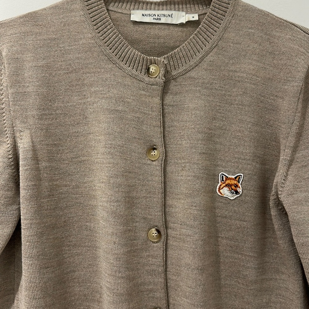 Maison Kitsune Fox Head Adjusted Cardigan (Beige Melange)